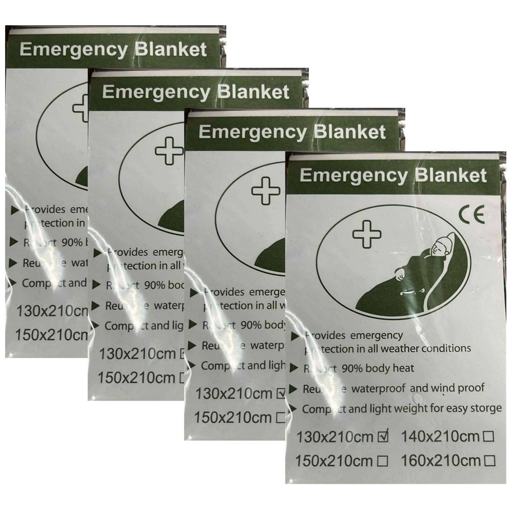 (4-PK) Emergency Blankets 51.18" x 82.68" (130x210cm) Must For Camping / Hiking